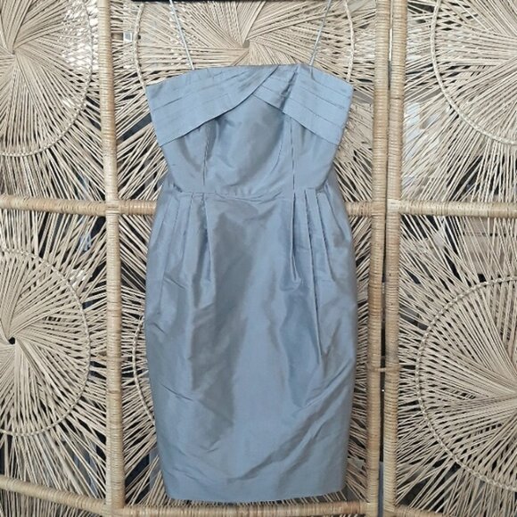 J. Crew Strapless Silk Cocktail Dress, Silver - Picture 1 of 8